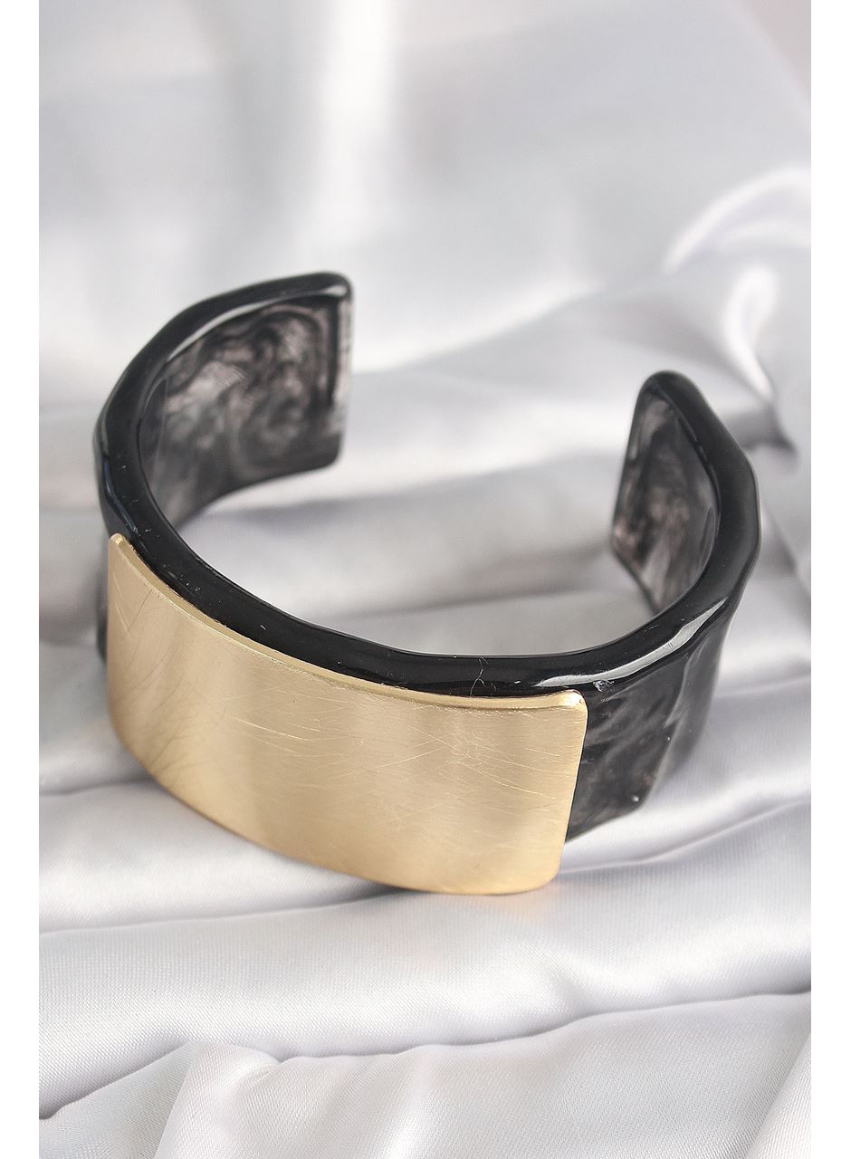 Siyah Mermer Desen Akrilik Plastik Gol Dikdörtgen Plaka Model Vingtage Kadın Bilezik