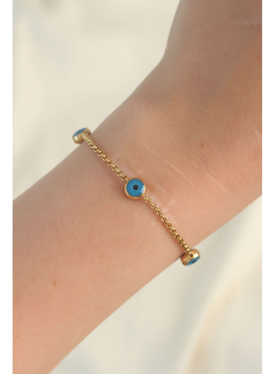 316L Çelik Gold Renk Nazar Boncuk Tasarımlı Bileklik