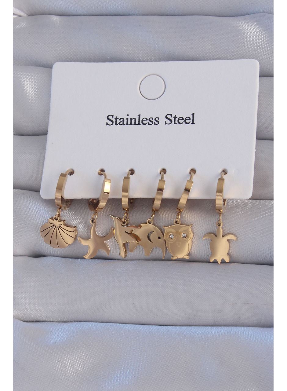 316L Çelik Gold Renk Zirkon Taşlı Hayvan Figürlü Deniz Yıldızı Model Halka Küpe Seti