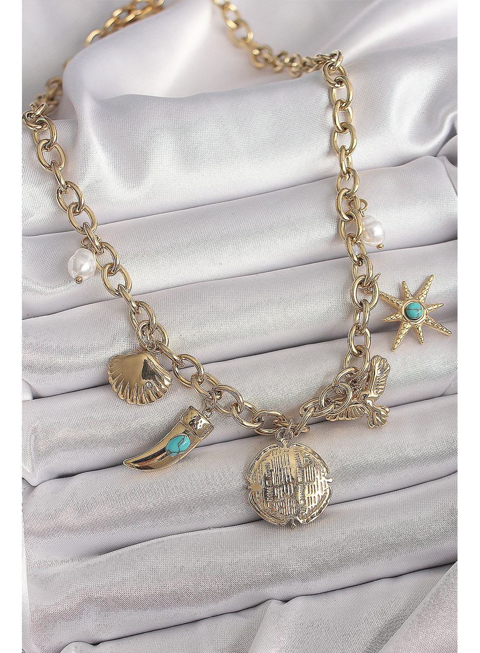 316L Çelik Gold Renk Zincir Sallantılı Çoklu Figür Model Kadın Kolye