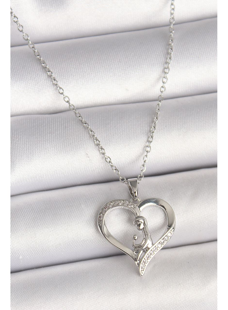 316L Çelik Gümüş Renk Zincir Zirkon Taş Detaylı Kalp Model Kadın Kolye