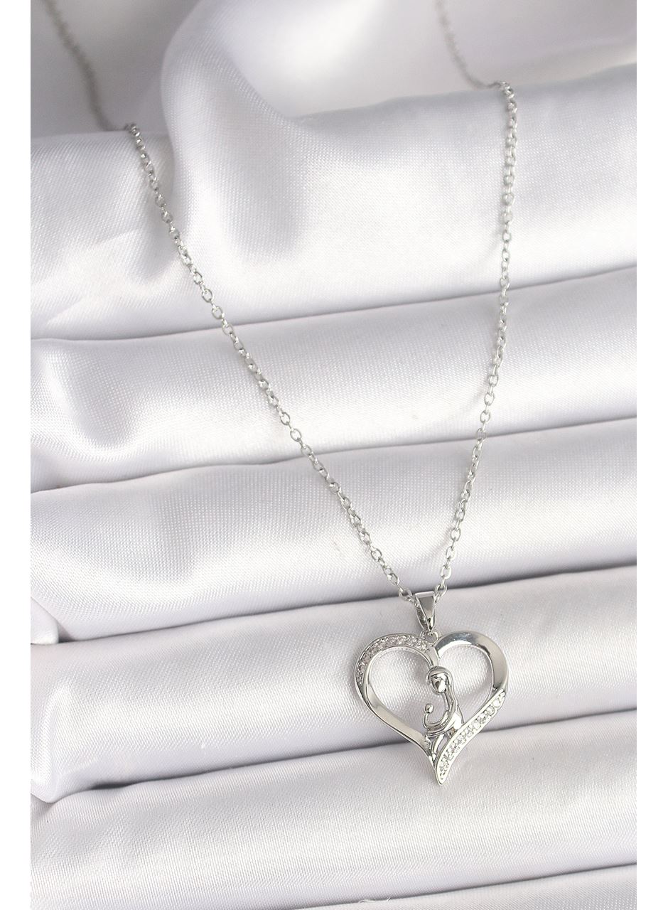 316L Çelik Gümüş Renk Zincir Zirkon Taş Detaylı Kalp Model Kadın Kolye