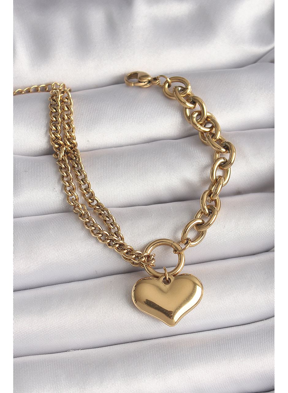 316L Çelik Gold Renk 2'Li Zincir Model Kalp Figür Kadın Bileklik