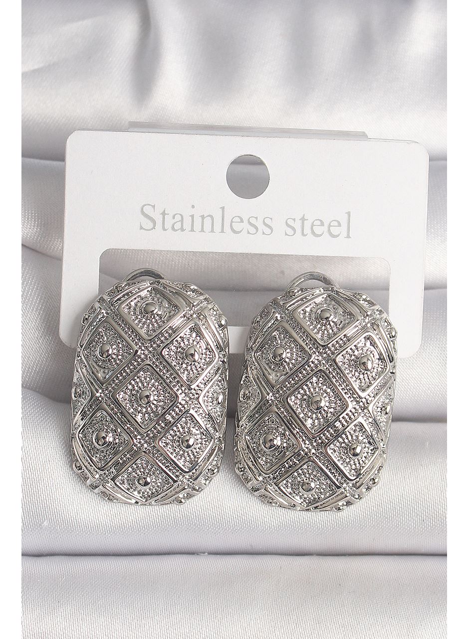 Pirinç Gümüş Renk Motif İşlemeli Kadın Küpe