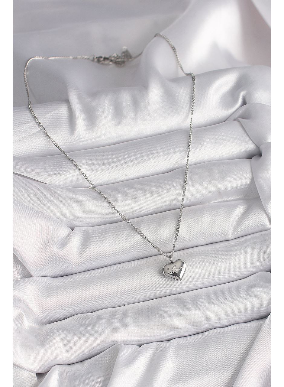 316L Çelik Gümüş Renk Zincir Love İşleme Kalp Figür Kadın Kolye