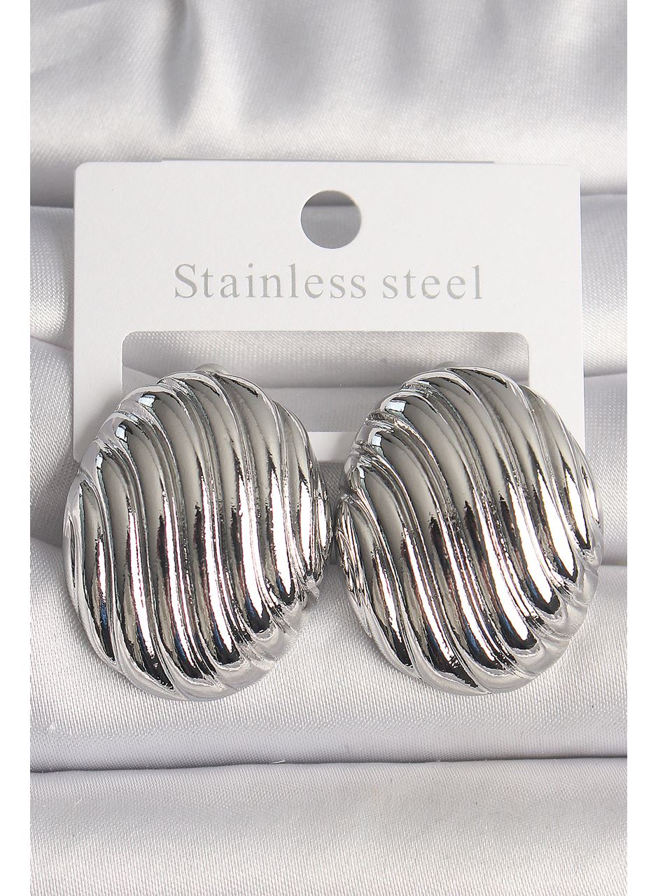 Pirinç Gümüş Renk İşlemeli Oval Model Kadın Küpe