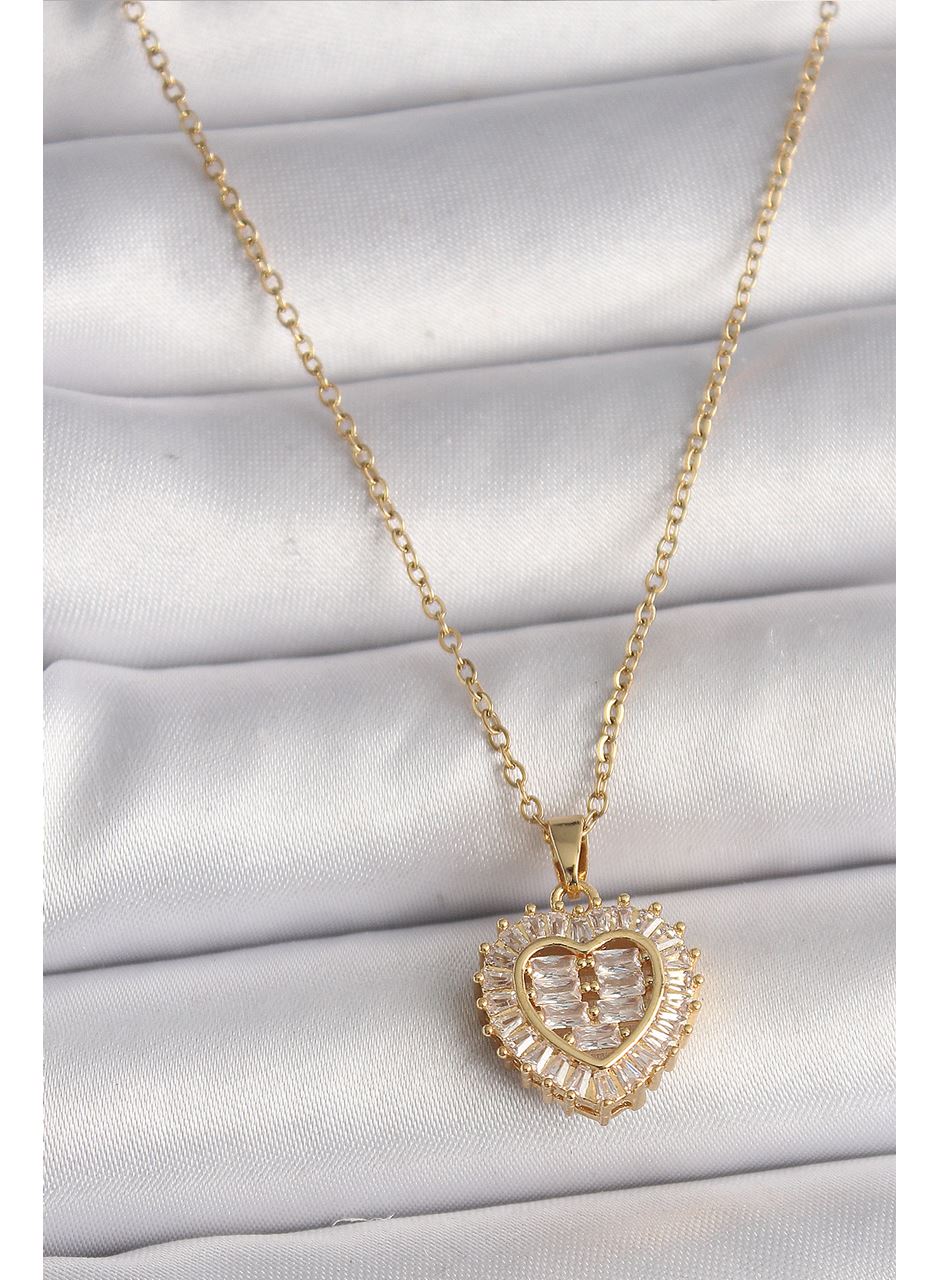 316L Çelik Gold Renk Zincir Zirkon Taşlı Kalp Model Kadın Kolye