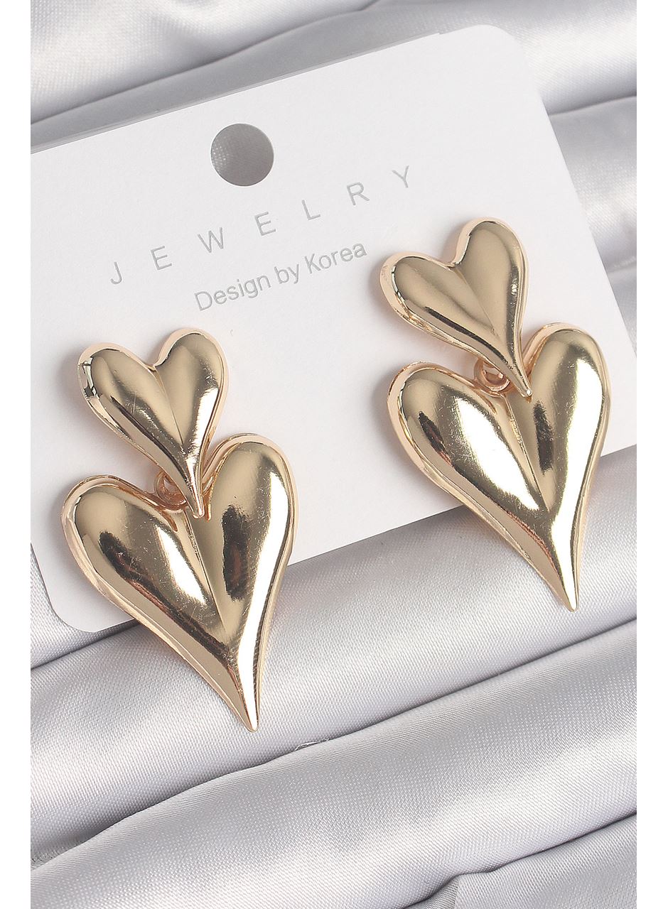 Pirinç Gold Renk Sallantı Kalp Model Kadın Küpe