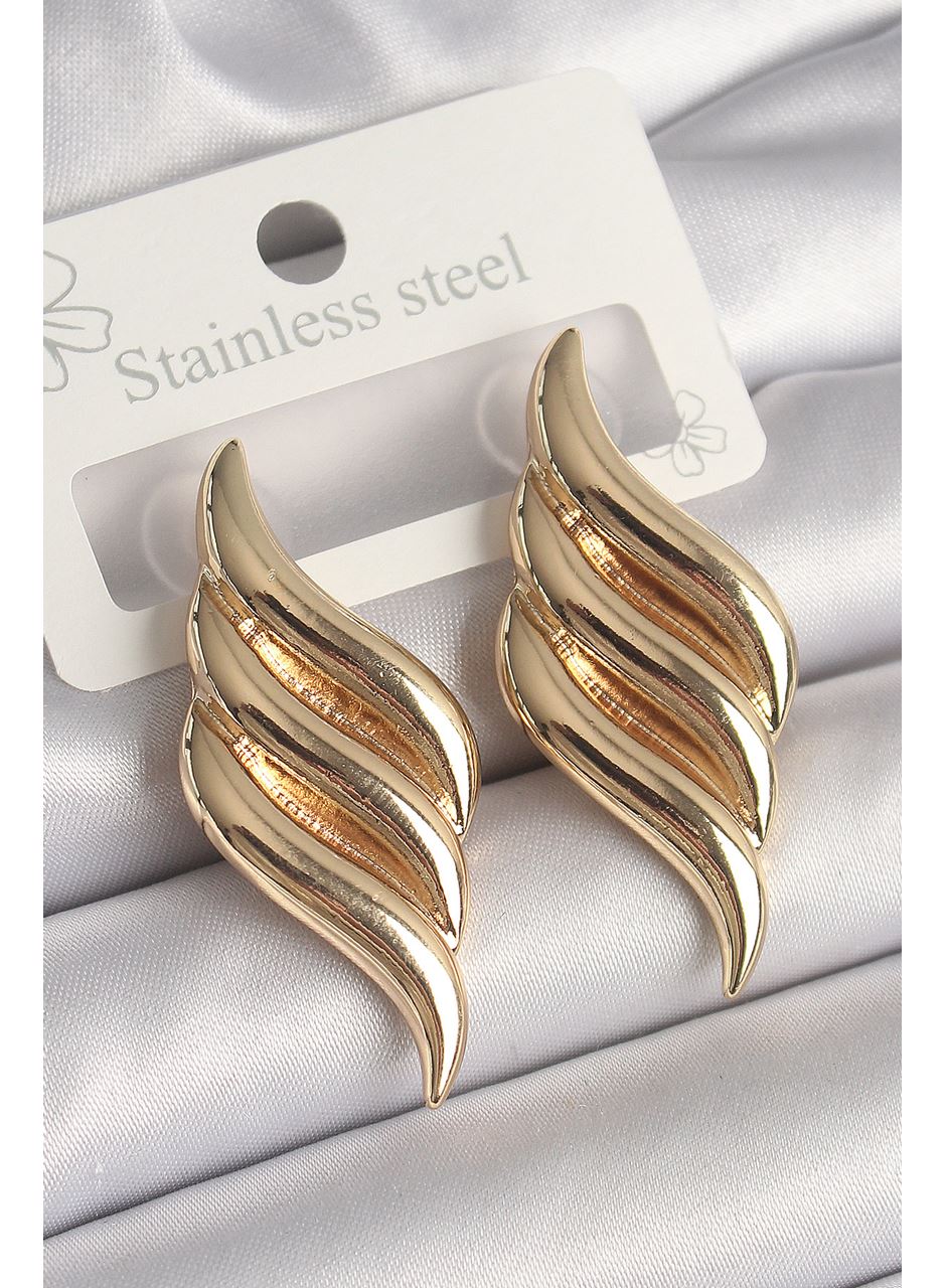 Pirinç Gold Renk 3 Sıra Dalga Model Kadın Küpe