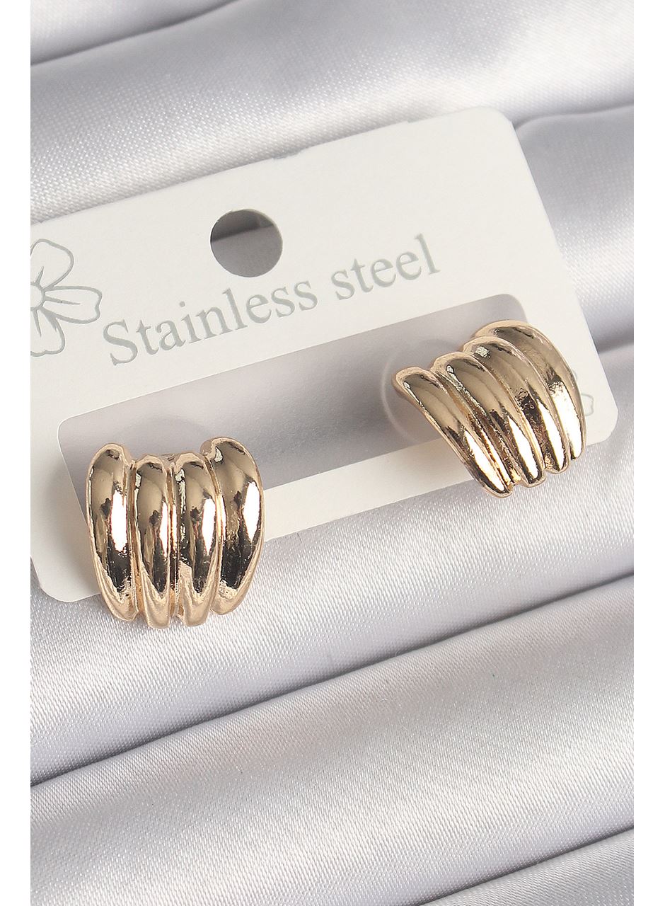 Pirinç Gold Renk İşlemeli Yarım Halka Model Kadın Küpe