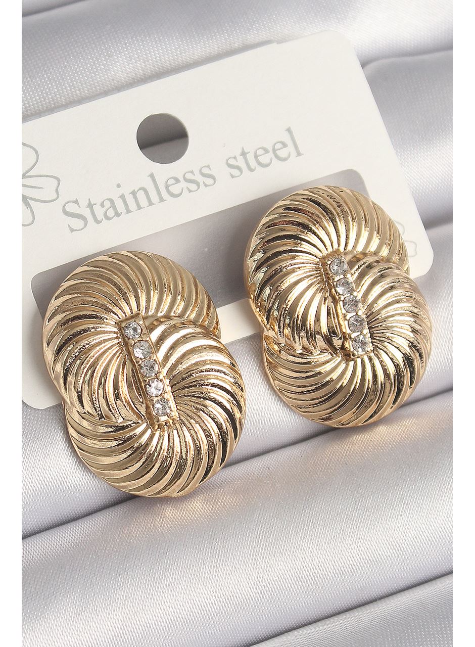 Pirinç Gold Renk Zirkon Taşlı Sarmal Model Kadın Küpe