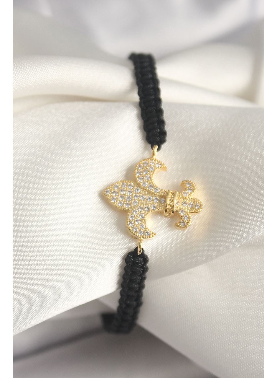 Pirinç Gold Renk Zirkon Taşlı Zambak Figür Asansörlü Makrome Model Kadın Bileklik