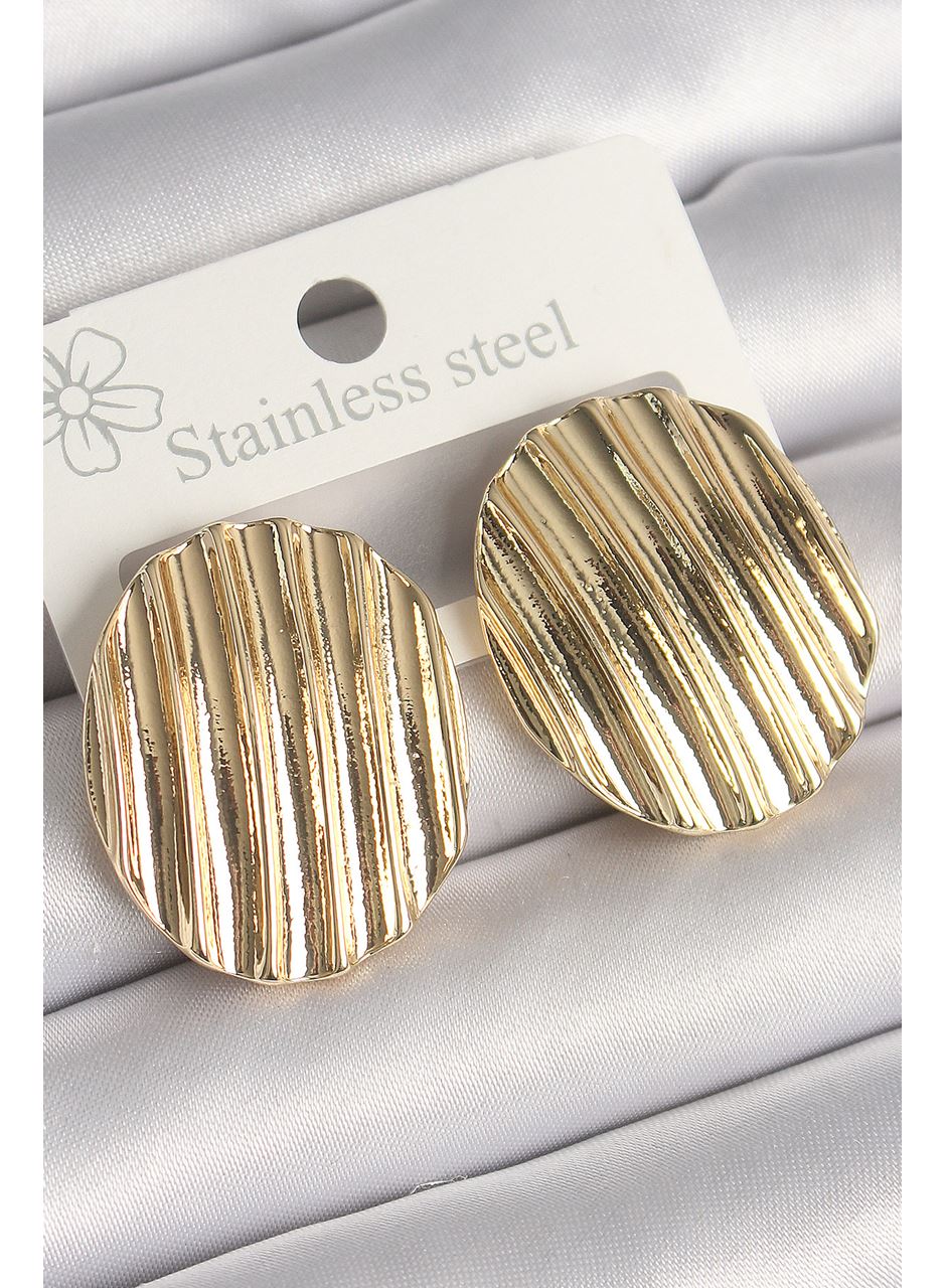 Pirinç Gold Renk İşlemeli Daire Plaka Model Kadın Küpe