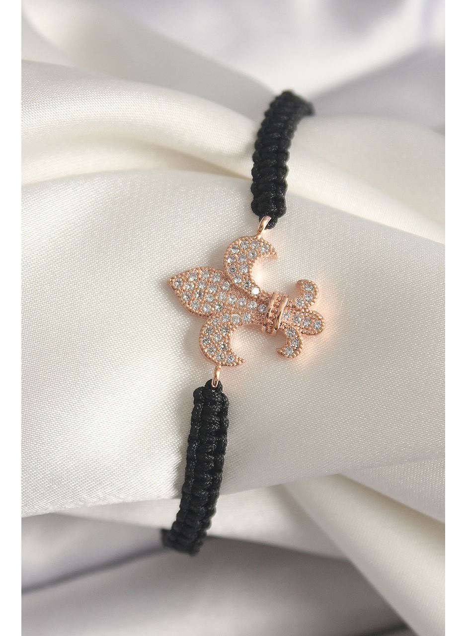 Pirinç Rose Renk Zirkon Taşlı Zambak Model Asansörlü Makrome Model Kadın Bileklik