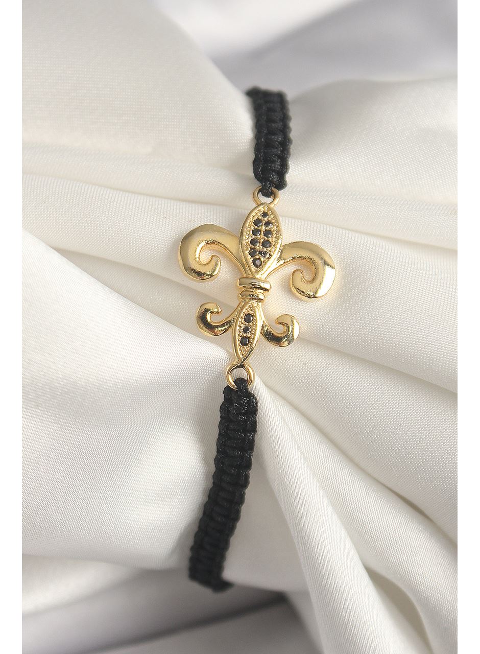 Pirinç Gold Renk Zirkon Taş İşlemeli Zambak Figür Asansörlü Makrome Model Kadın Bileklik