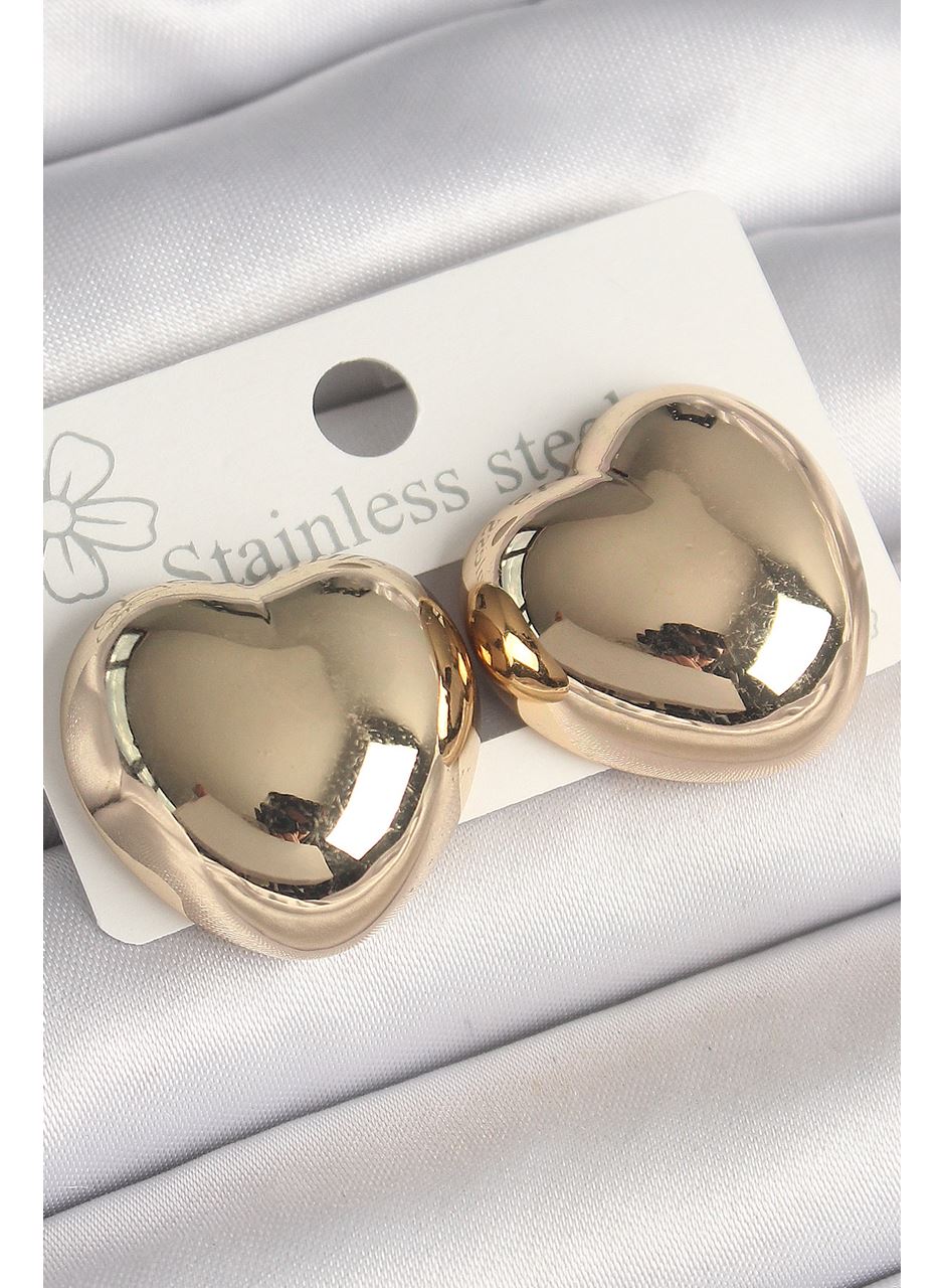 Pirinç Gold Renk Bombe Kalp Model Kadın Küpe