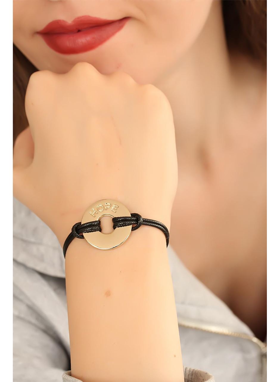 HOPE (Umutlu) Siyah Deri İpli Unisex Mood Bileklik