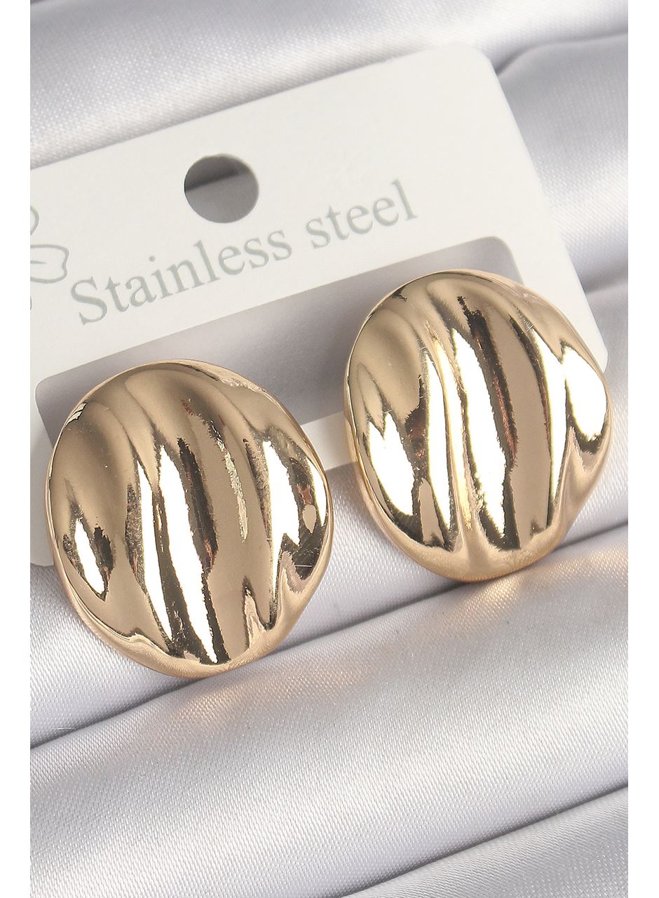 Pirinç Gold Renk İşlemeli Daire Plaka Model Kadın Küpe