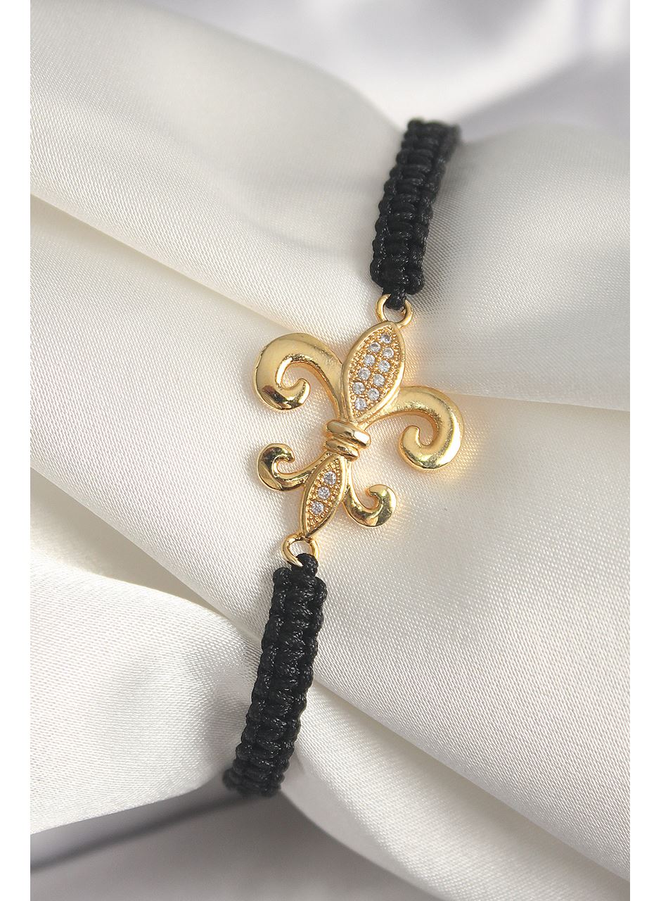 Pirinç Gold Renk Zirkon Taşlı Zambak Figür Asansörlü Makrome Model Kadın Bileklik