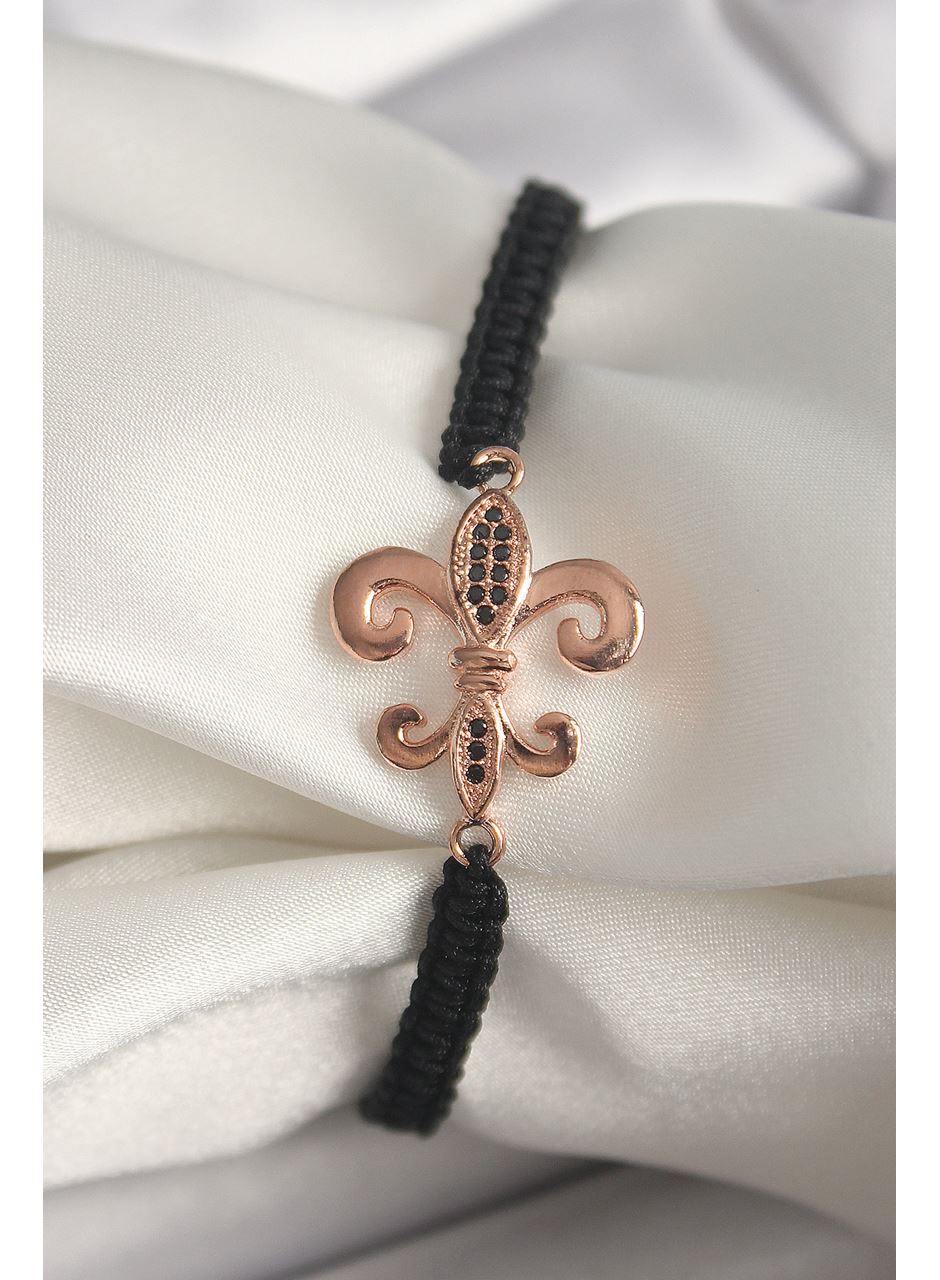 Pirinç Rose Renk Zirkon Taş İşlemeli Zambak Figür Asansörlü Makrome Model Kadın Bileklik