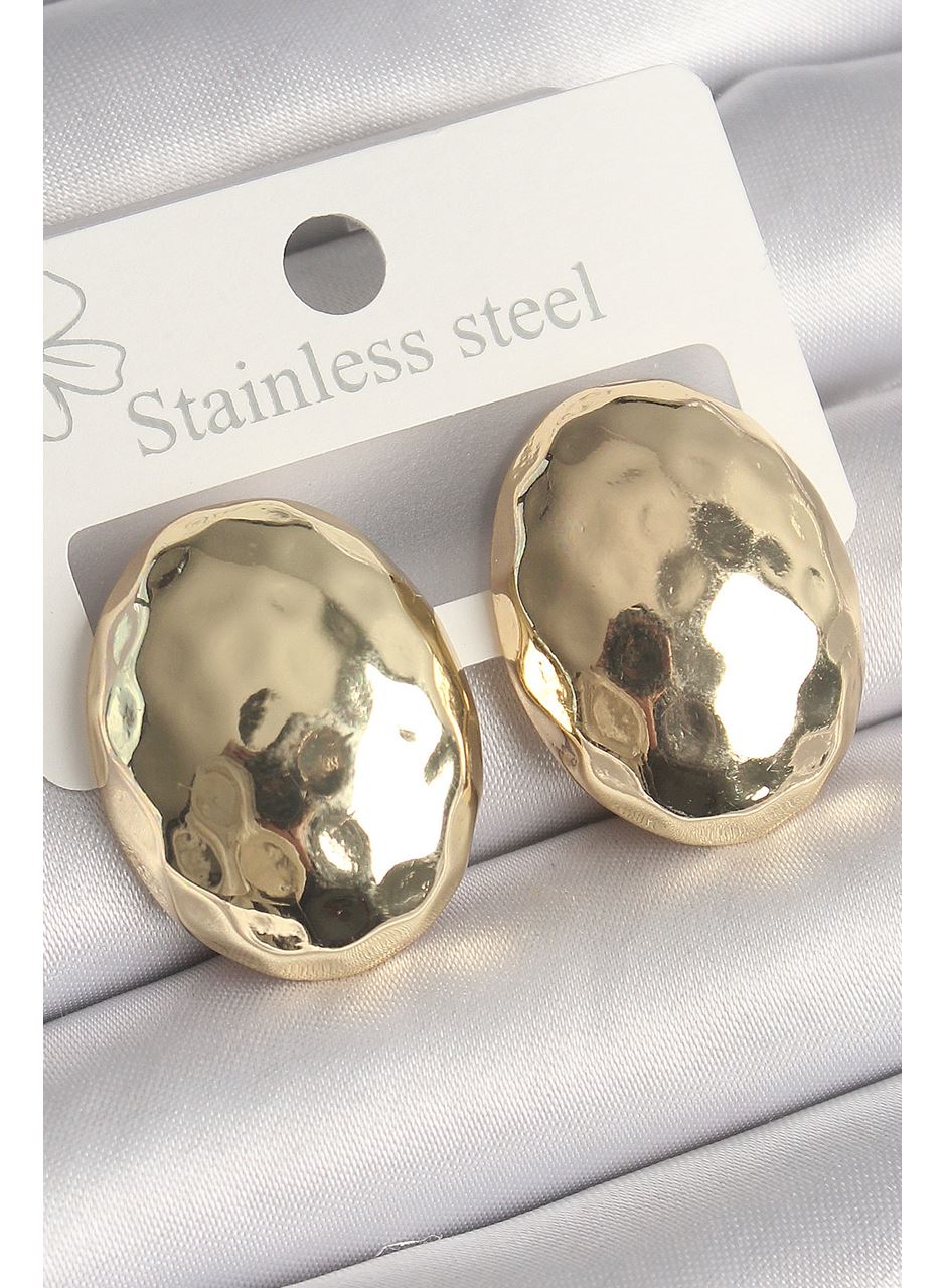 Pirinç Gold Renk İşlemeli Bombe Oval Model Kadın Küpe