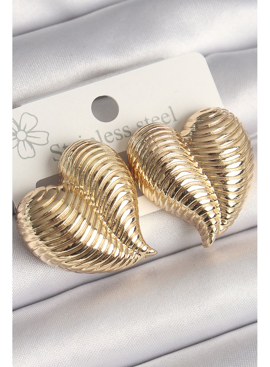 Pirinç Gold Renk İşlemeli Bomba Kalp Model Kadın Küpe