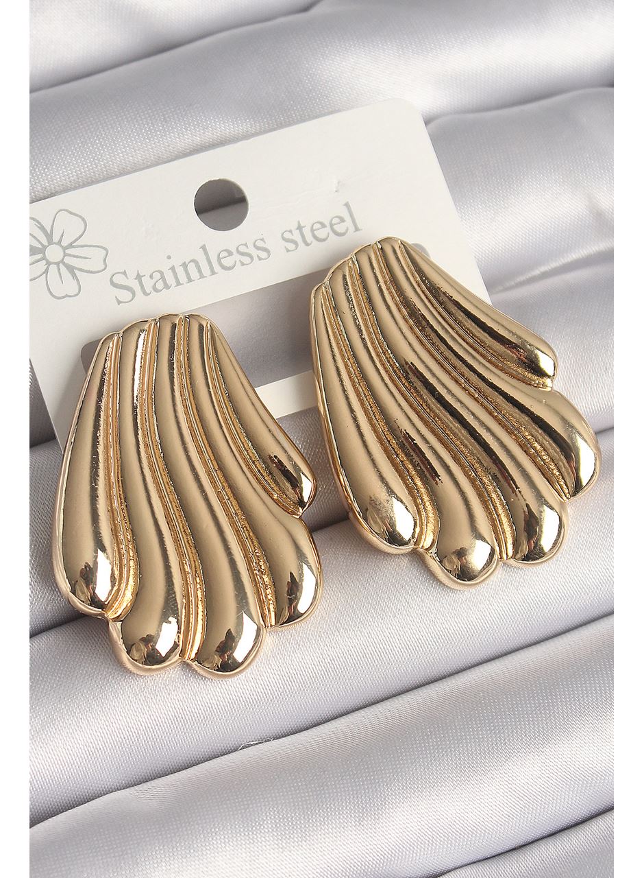 Pirinç Gold Renk İşlemeli İstirdye Model Kadın Küpe