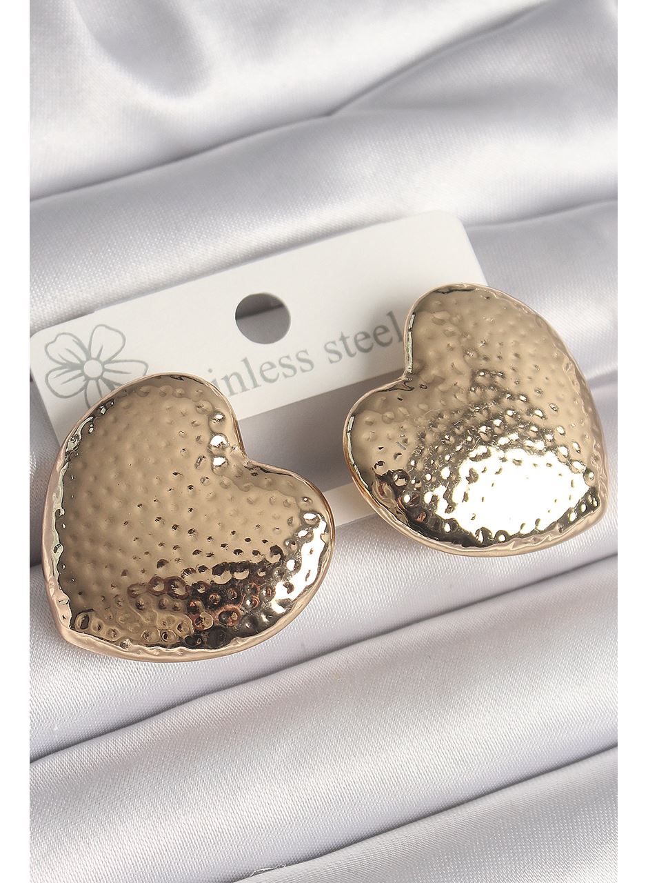 Pirinç Gold Renk İşlemeli Kalp Model Kadın Küpe