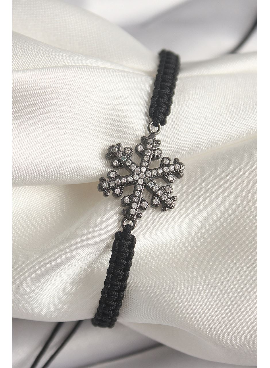 Pirinç Füme Renk Zirkon Taşlı Kar Tanesi Figür Makrome Asansörlü Model Kadın Bileklik