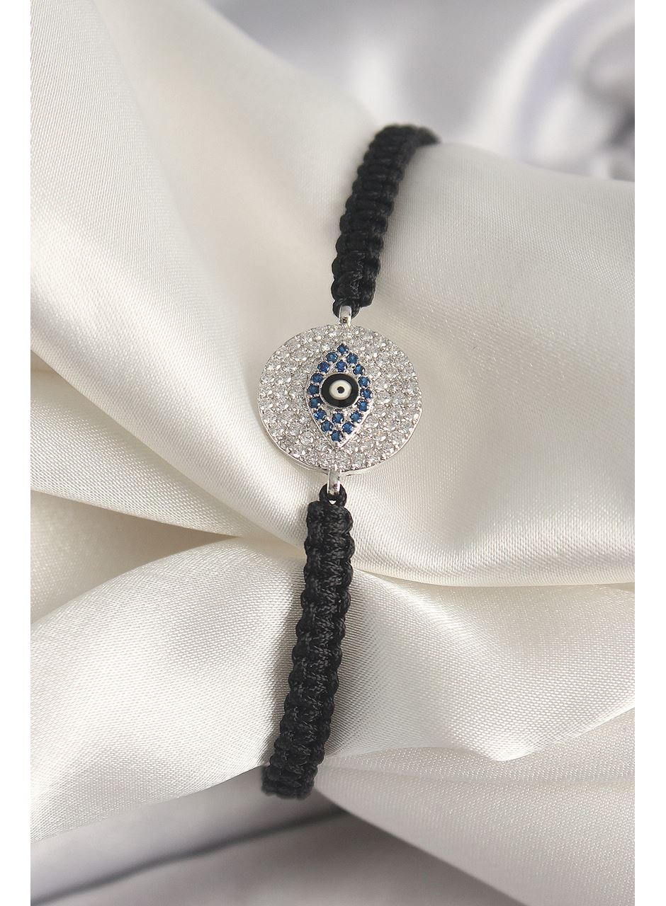 Pirinç Gümüş Renk Zirkon Taşlı Göz İşlemeli Figür Asansörlü Makrome Model Kadın Bileklik