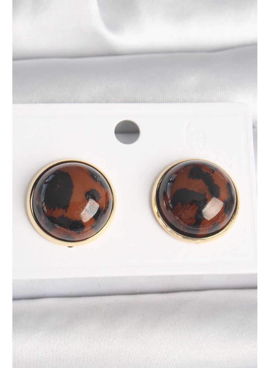 Pirinç Gold Renk 3D Daire Leopar Model Kadın Küpe