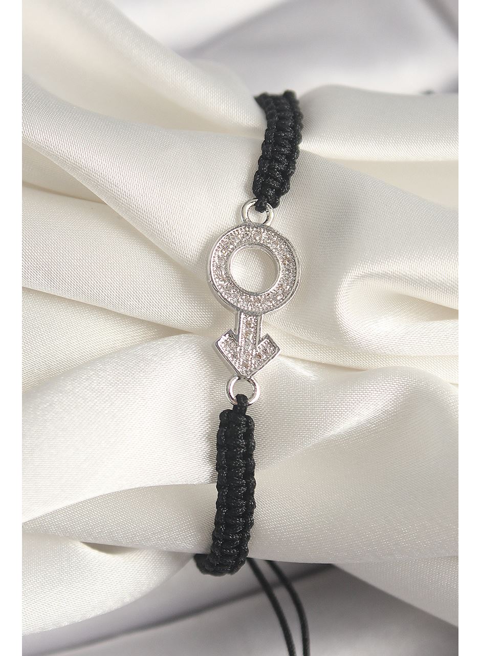 Pirinç Gümüş Renk Zirkon Taşlı Mars Figür Asansörlü Makrome Model Kadın Bileklik