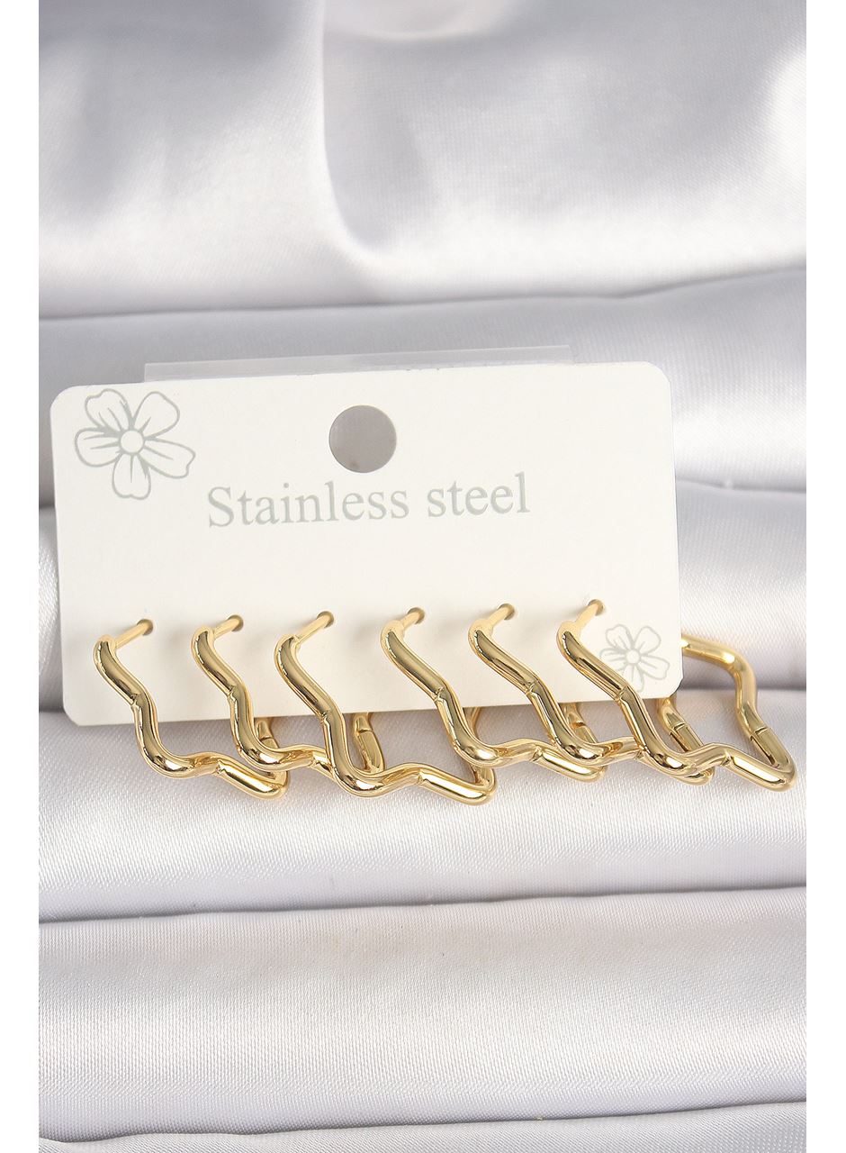 316L Çelik Gold Renk Yıldız Model Kadın Küpe Seti