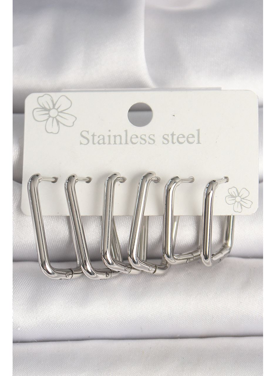 316L Çelik Gümüş Renk Kare Model Kadın Küpe Seti