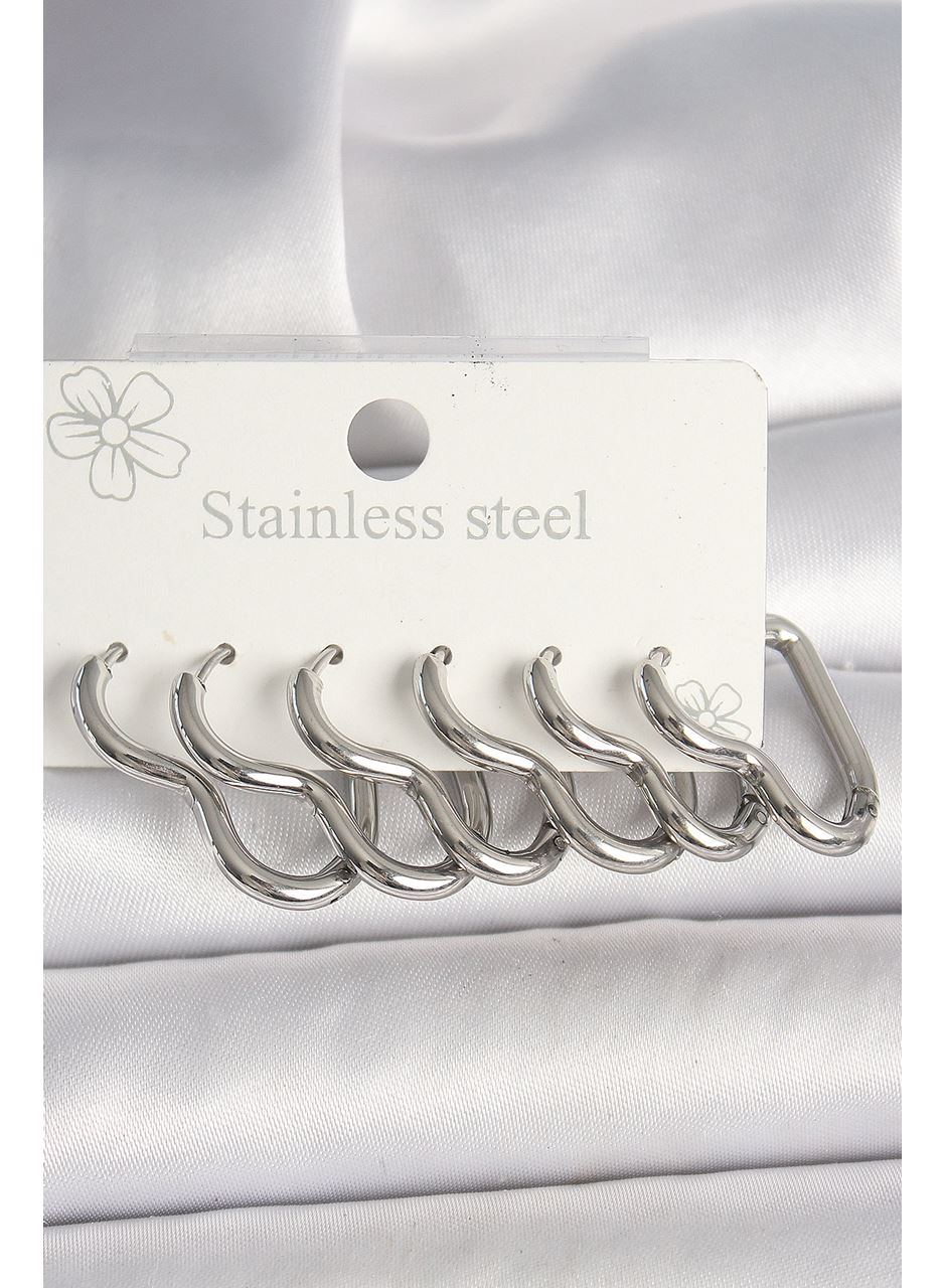 316L Çelik Gümüş Renk Kalp Model Kadın Küpe Seti