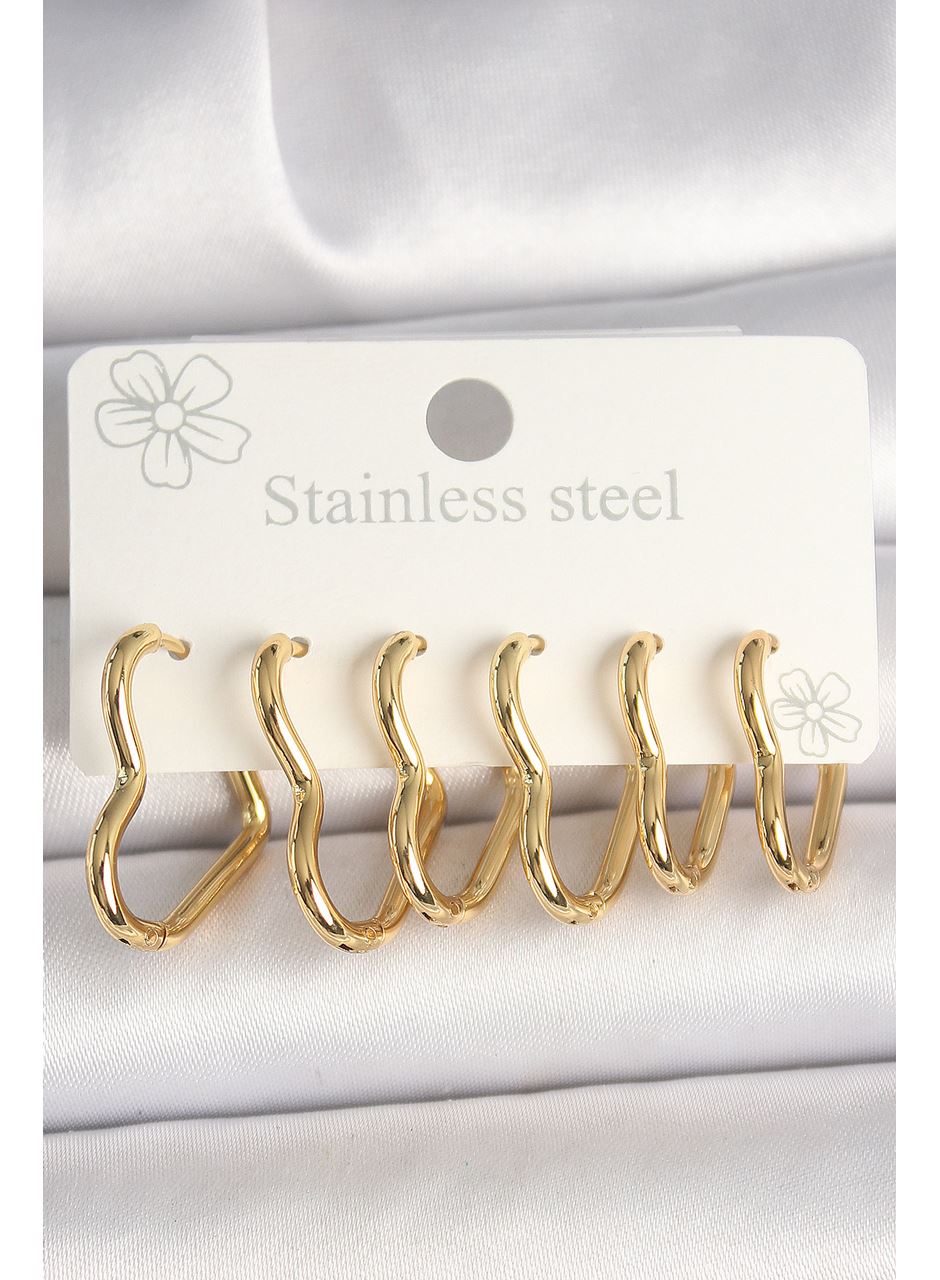 316L Çelik Gold Renk Kalp Model Kadın Küpe Seti