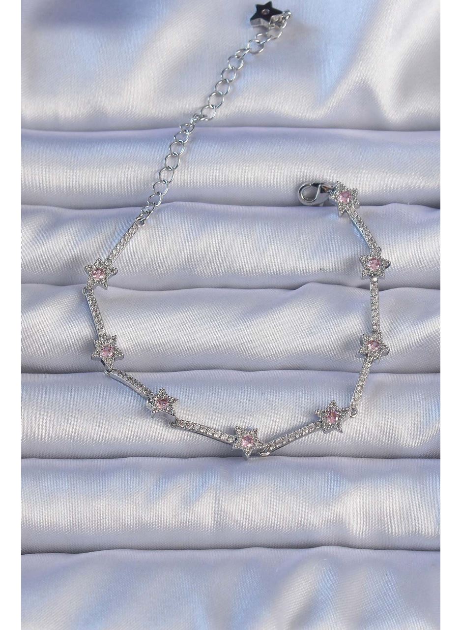 Vip Seri Pirinç Gümüş Renk Zirkon Taşlı Halley Yıldız Model Bileklik