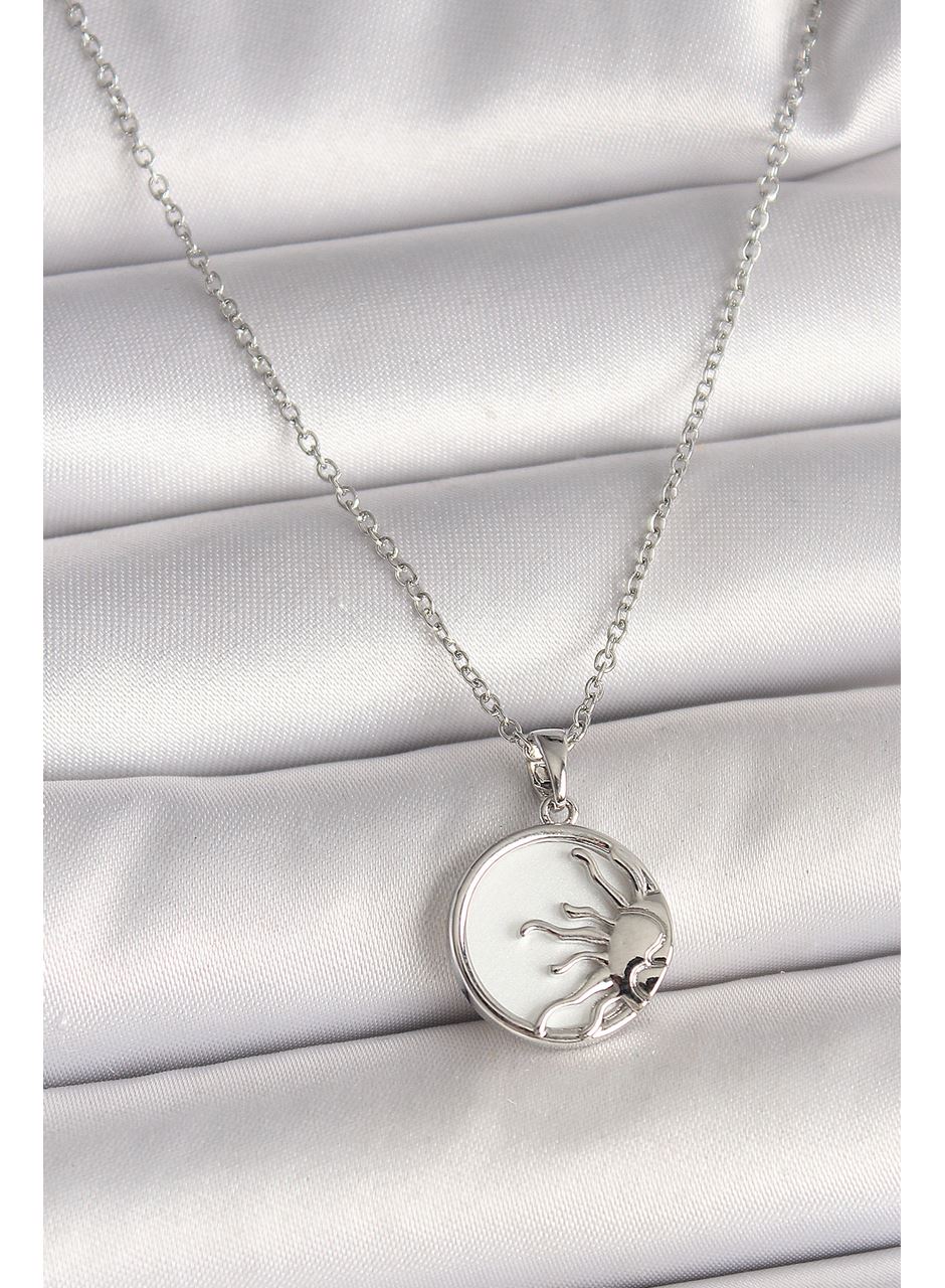 316L Çelik Gümüş Renk Zincir Beyaz Mineli Gün Batımı Model Kadın Kolye