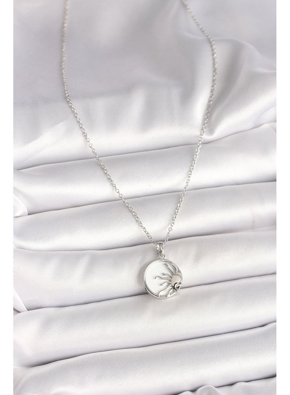 316L Çelik Gümüş Renk Zincir Beyaz Mineli Gün Batımı Model Kadın Kolye