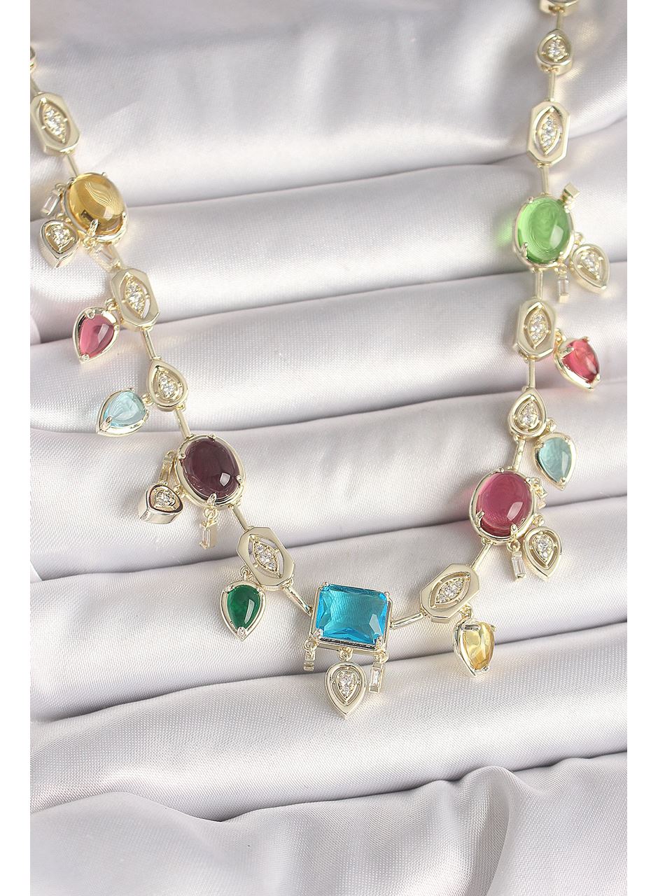 Pirinç Gold Renk Renli Zirkon Taşlı VIP Seri Kadın Kolye