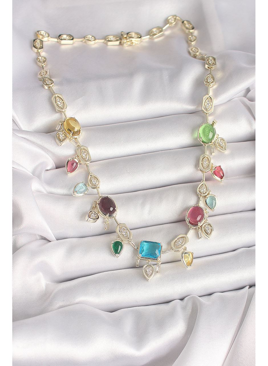 Pirinç Gold Renk Renli Zirkon Taşlı VIP Seri Kadın Kolye