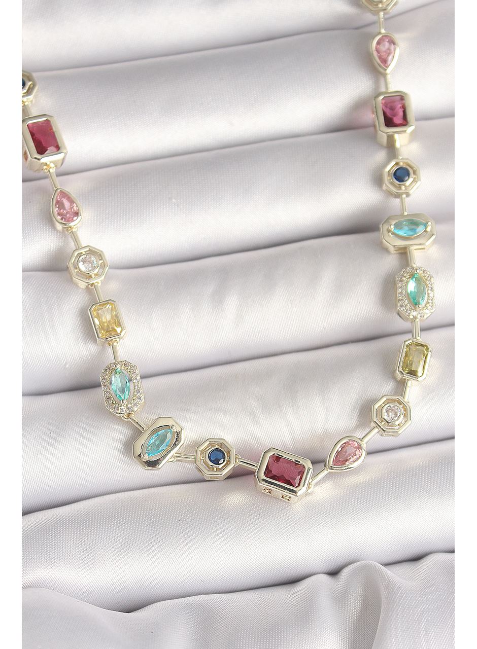 Pirinç Gold Renk Zirkon Taşlı VIP Seri Kadın Kolye