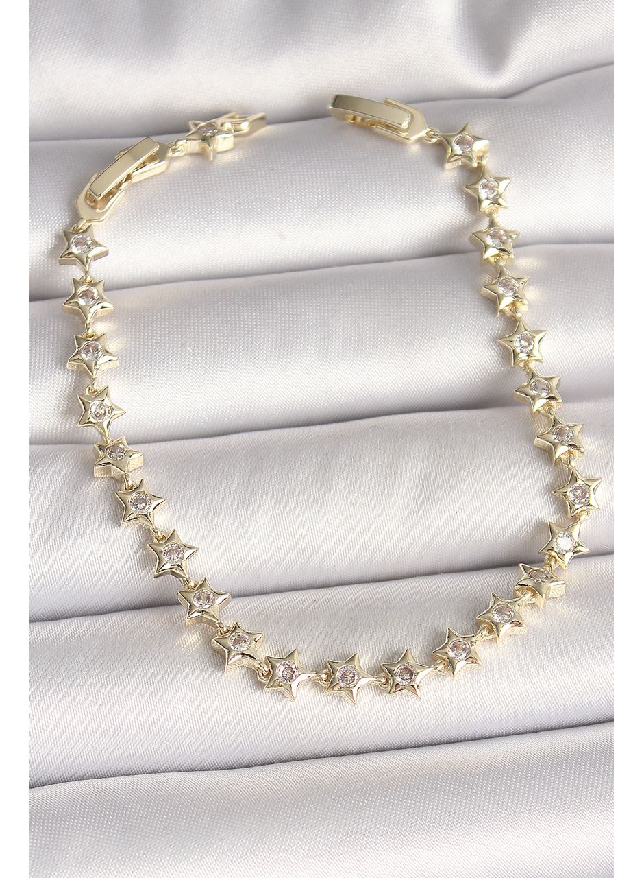 Pirinç Gold Renk Zirkon Taşlı Yıldız Model VIP Seri Kadın Bileklik