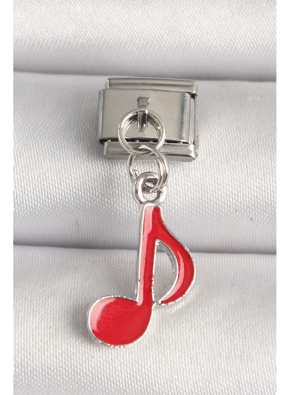 316L Çelik Gümüş Renk Kırmızı Müzik Nota Model Nomination Charm