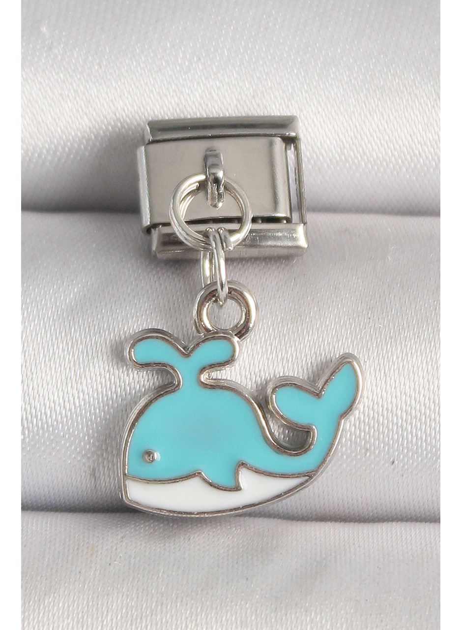 316L Çelik Gümüş Renk Mavi Balina Model Nomination Charm