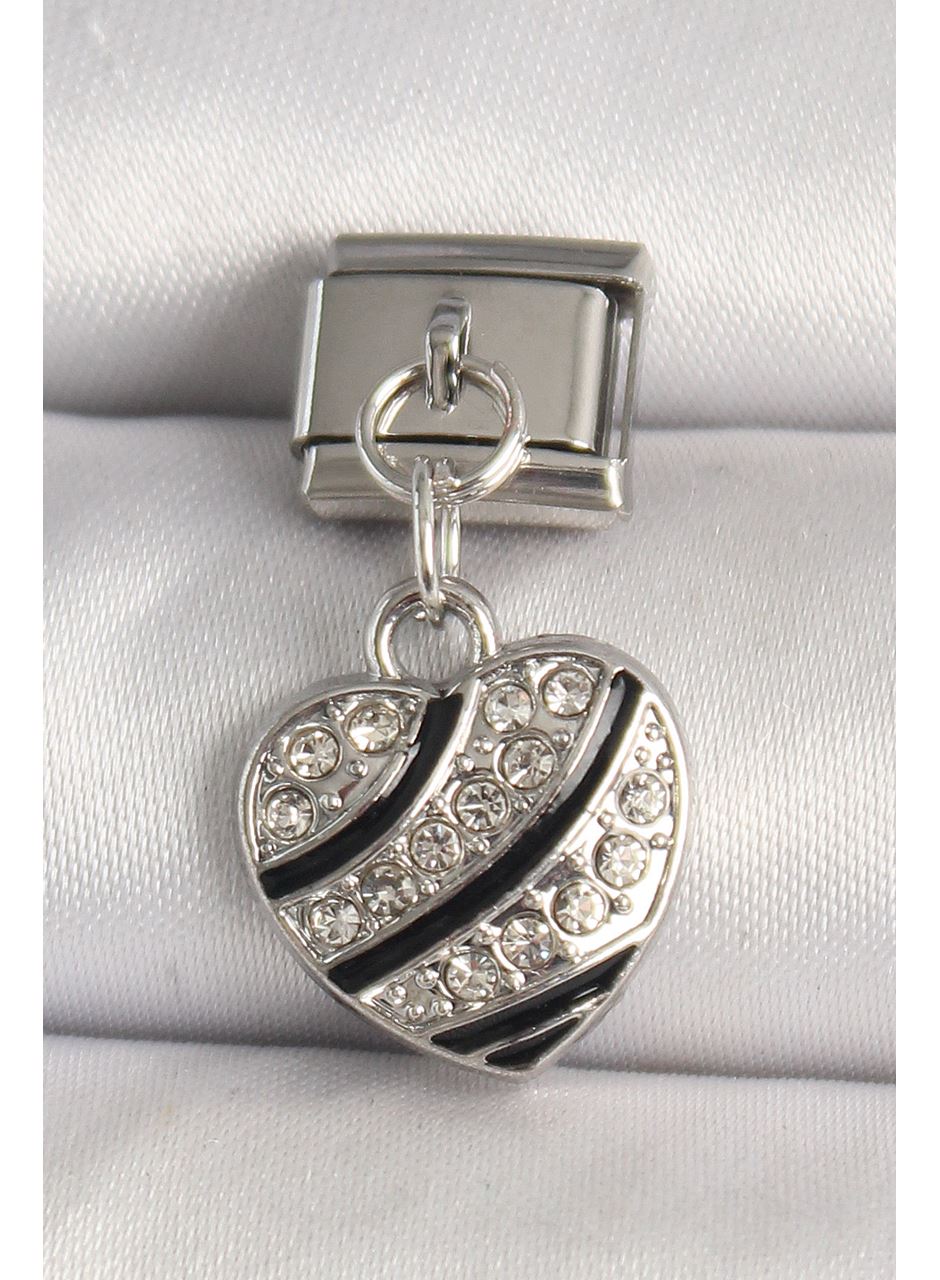 316L Çelik Gümüş Renk Zirkon Taşlı Kalp Model Nomination Charm