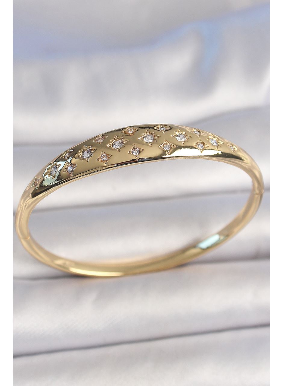 Pirinç Gold Renk Zirkon Taşlı Yıldız İşlemeli Kadın Kelepçe