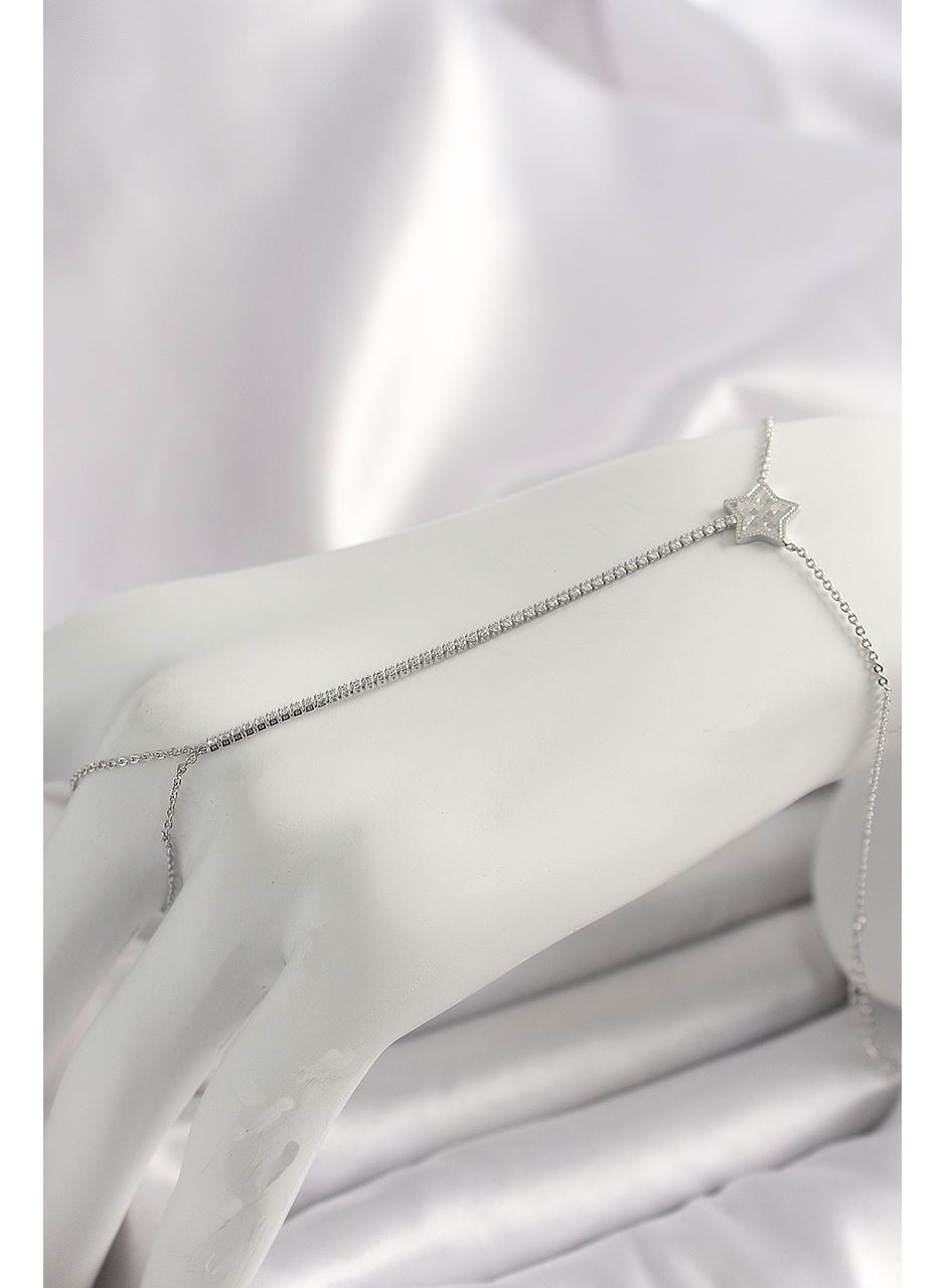 Pirinç Gümüş Renk Su Yolu Zirkon Taşlı Yıldız Model Kadın Şahmeran