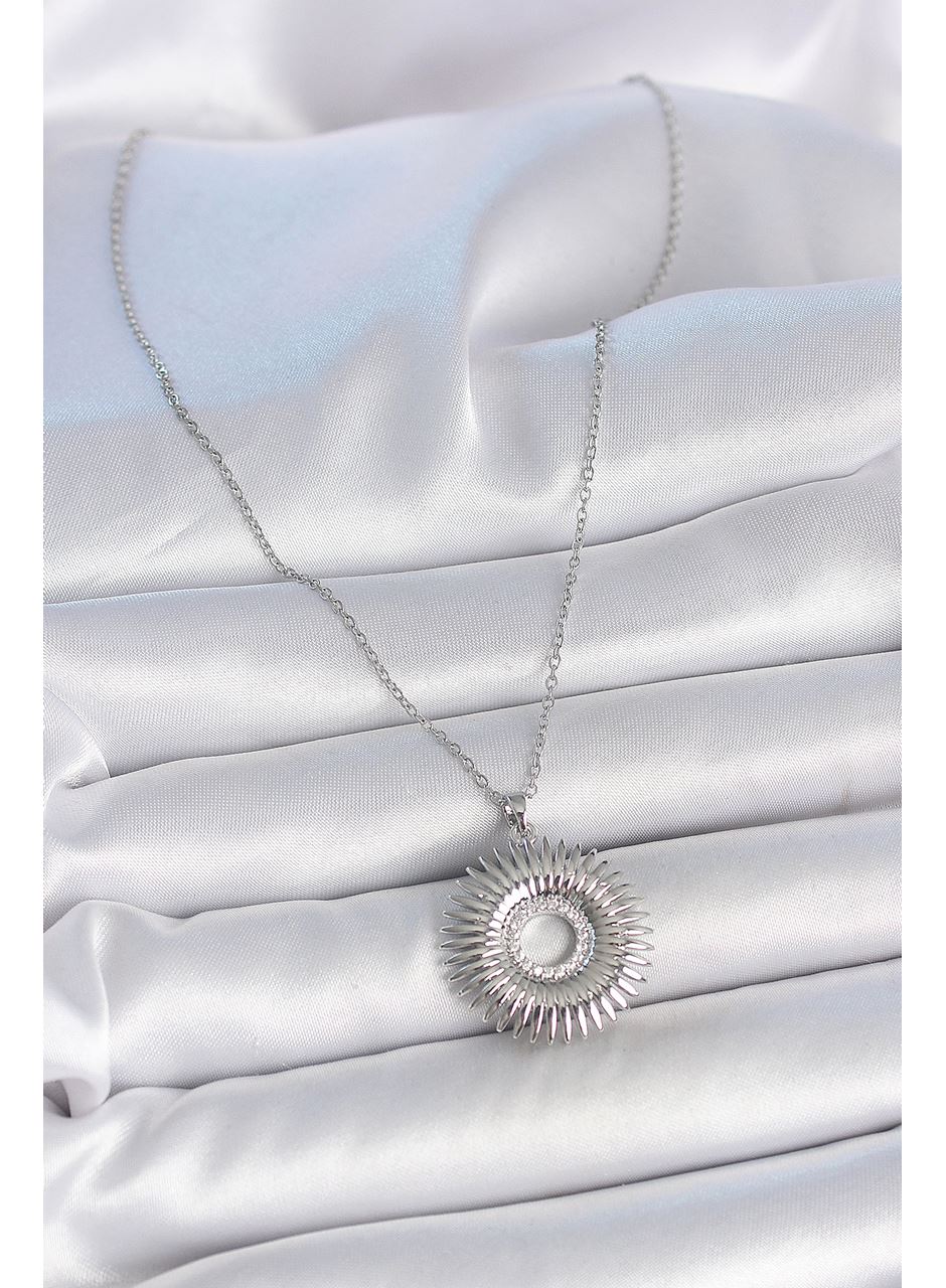 316L Çelik Gümüş Renk Zincir Zirkon Taşlı Nova Yıldız Model Kadın Kolye