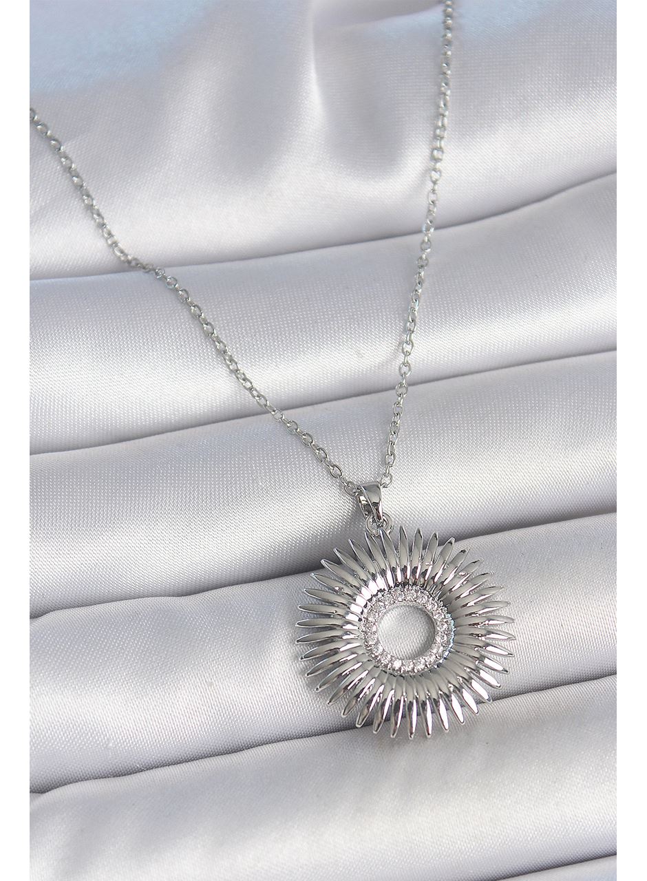 316L Çelik Gümüş Renk Zincir Zirkon Taşlı Nova Yıldız Model Kadın Kolye